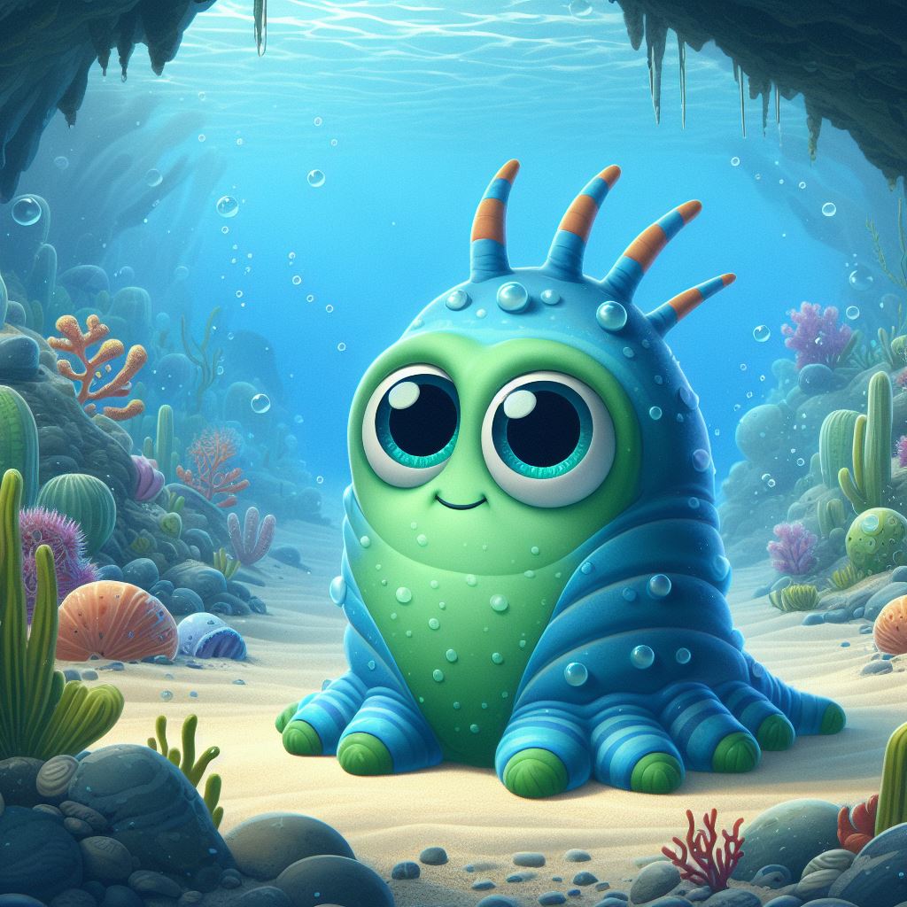 An AI generated image of a blue and green creature that lives under the sea